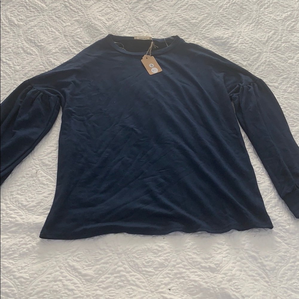 Navy blue puff sleeve top